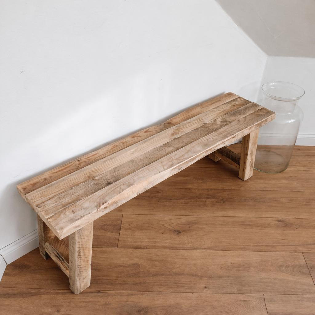 Rustic Wooden Bench Reclaimed Wood | Handmade Solid Wood Bench | Entryway Dining Bench Minimalist