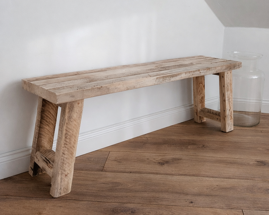 Rustic Wooden Bench Reclaimed Wood | Handmade Solid Wood Bench | Entryway Dining Bench Minimalist