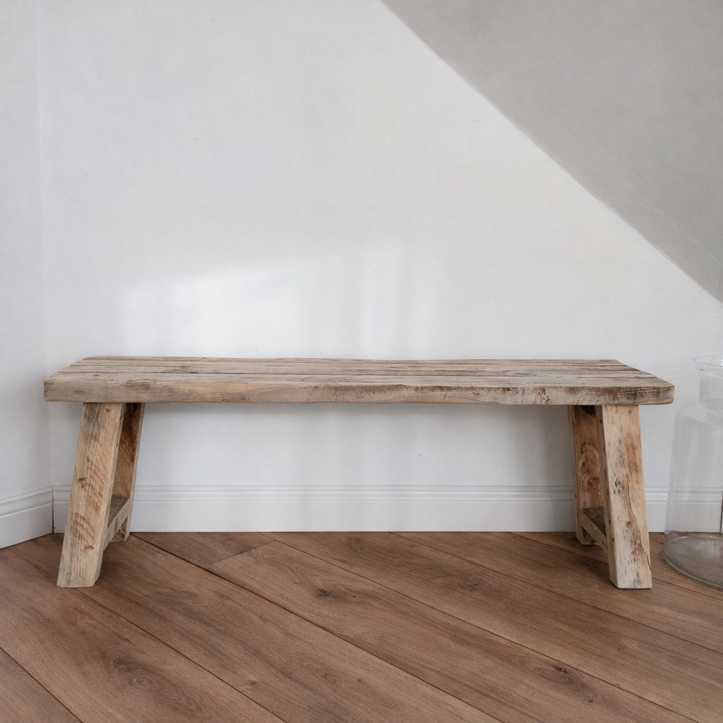 Rustic Wooden Bench Reclaimed Wood | Handmade Solid Wood Bench | Entryway Dining Bench Minimalist