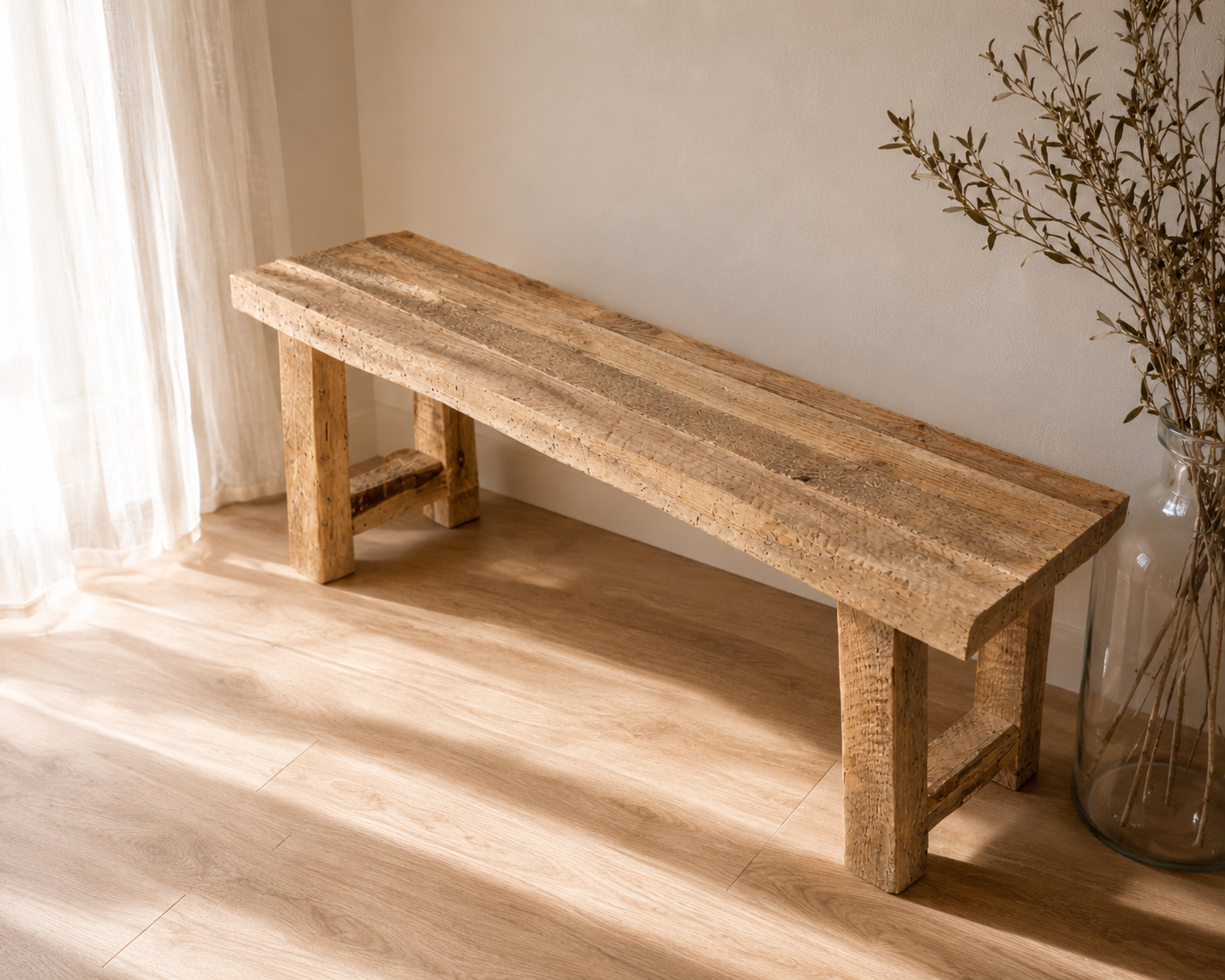 Rustykalna ławka z litego drewna | ręcznie wykonana ławka handmade do wnętrz farmhouse