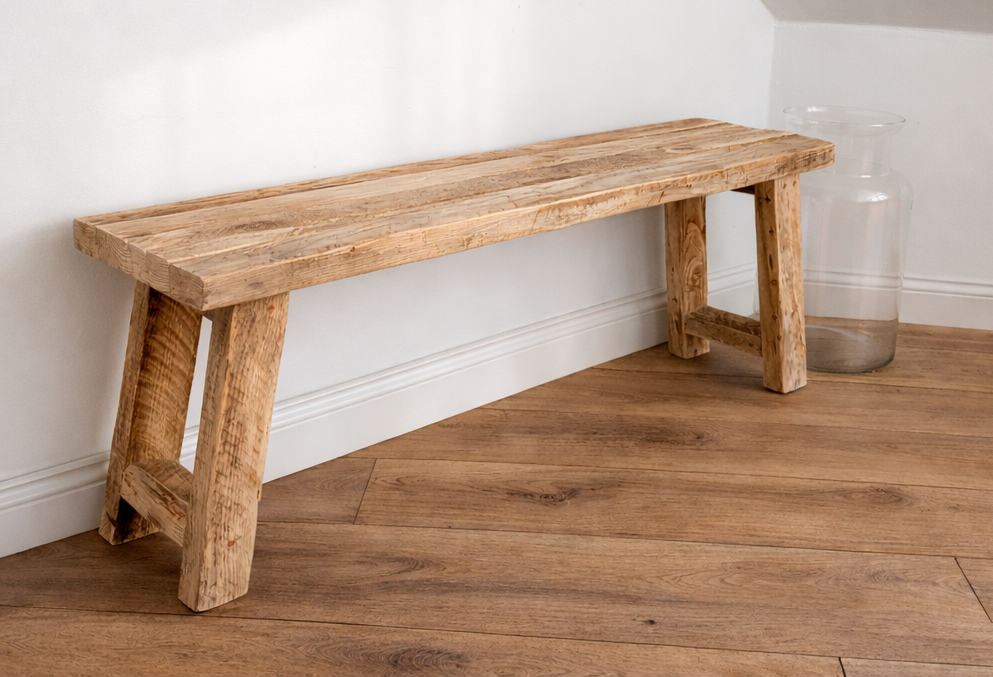 Rustykalna ławka z litego drewna | ręcznie wykonana ławka handmade do wnętrz farmhouse